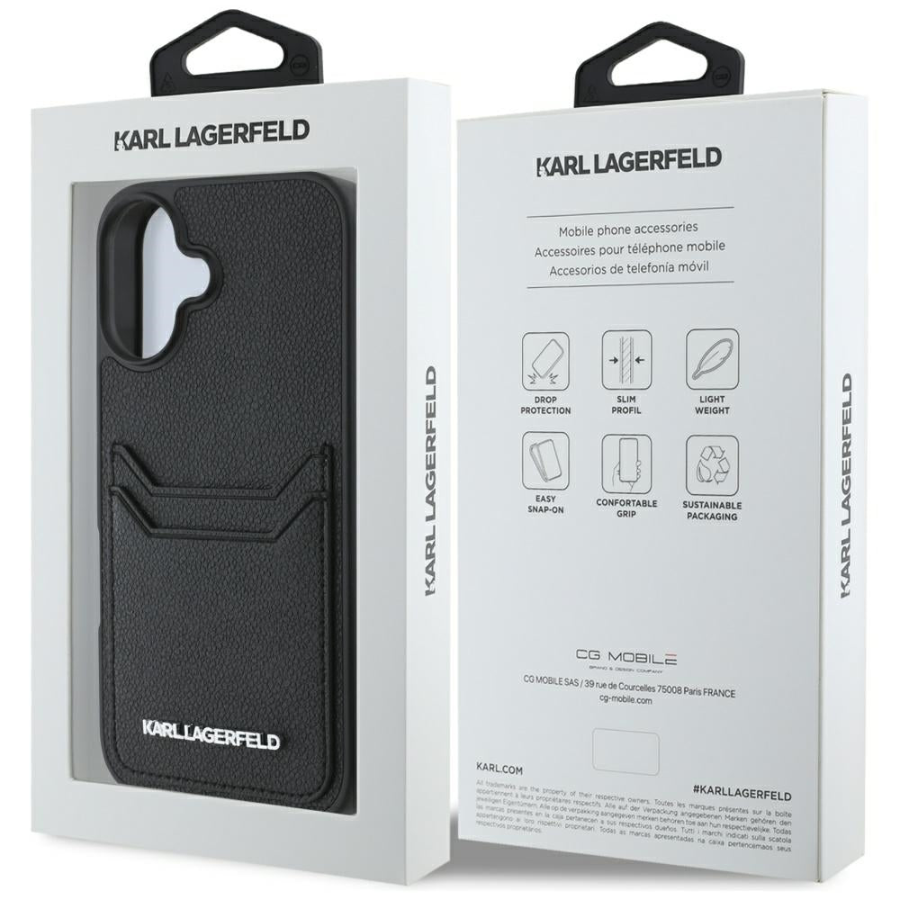 Custodia per Apple iPhone 16, Karl Lagerfeld, Grained Cardslots, Nera