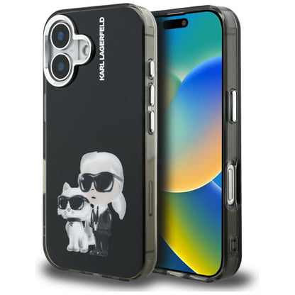 Custodia per Apple iPhone 16, Karl Lagerfeld, IML Aquarelle Logo Karl & Choupette, Nera