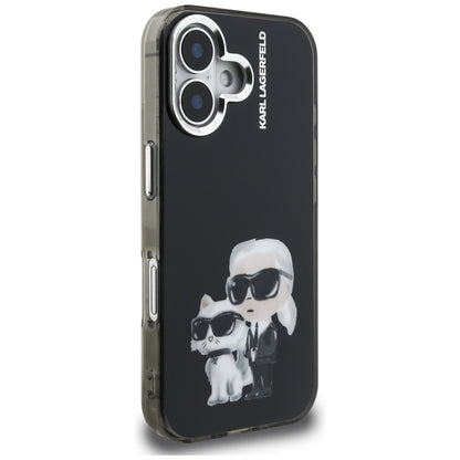 Custodia per Apple iPhone 16, Karl Lagerfeld, IML Aquarelle Logo Karl & Choupette, Nera