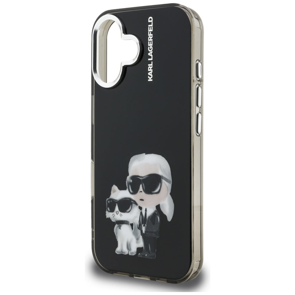 Custodia per Apple iPhone 16, Karl Lagerfeld, IML Aquarelle Logo Karl & Choupette, Nera