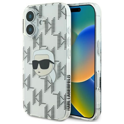 Étui pour Apple iPhone 16, Karl Lagerfeld, IML Luxury Electroplated Karl's Head, Transparent