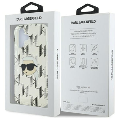Étui pour Apple iPhone 16, Karl Lagerfeld, IML Luxury Electroplated Karl's Head, Transparent