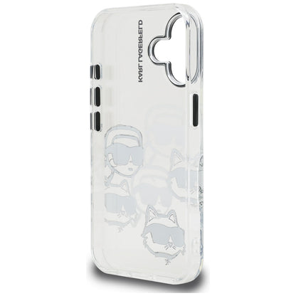 Hülle für Apple iPhone 16, Karl Lagerfeld, IML Luxury Multi Head Pattern, Transparent