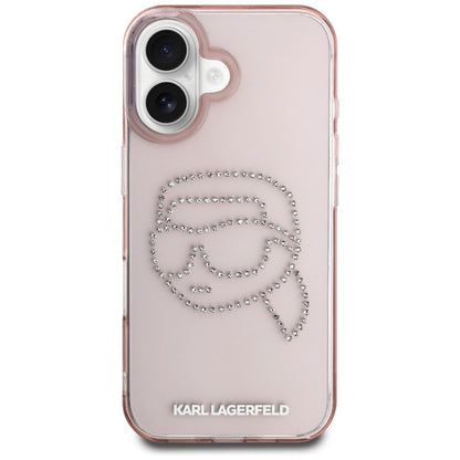 Custodia per Apple iPhone 16, Karl Lagerfeld, IML Rhinestones Karl's Head, Rosa