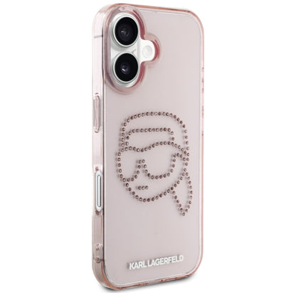 Custodia per Apple iPhone 16, Karl Lagerfeld, IML Rhinestones Karl's Head, Rosa