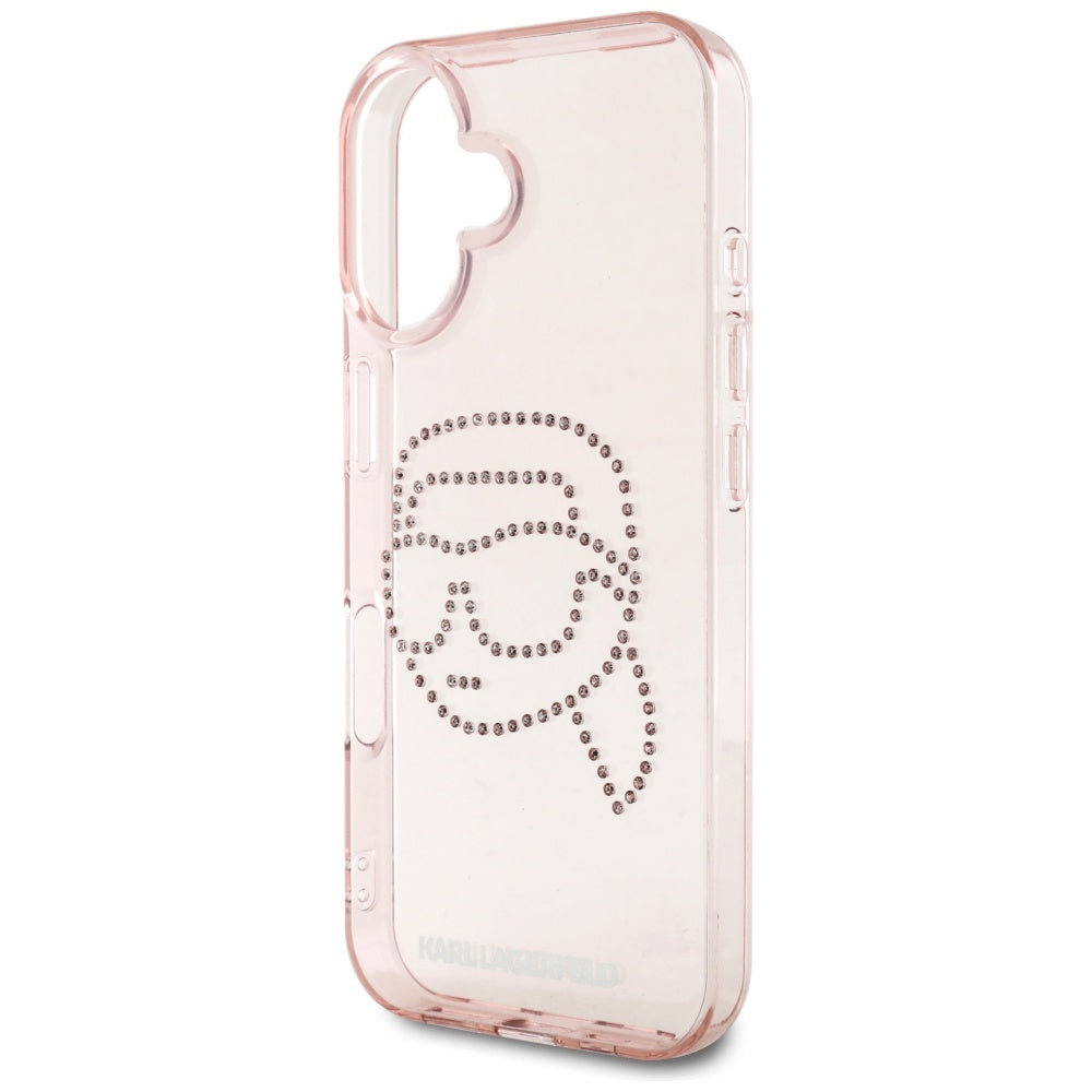 Custodia per Apple iPhone 16, Karl Lagerfeld, IML Rhinestones Karl's Head, Rosa