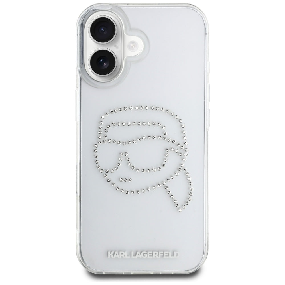 Housse pour Apple iPhone 16, Karl Lagerfeld, IML Rhinestones Karl's Head, Transparente