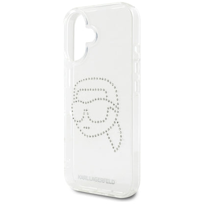 Housse pour Apple iPhone 16, Karl Lagerfeld, IML Rhinestones Karl's Head, Transparente