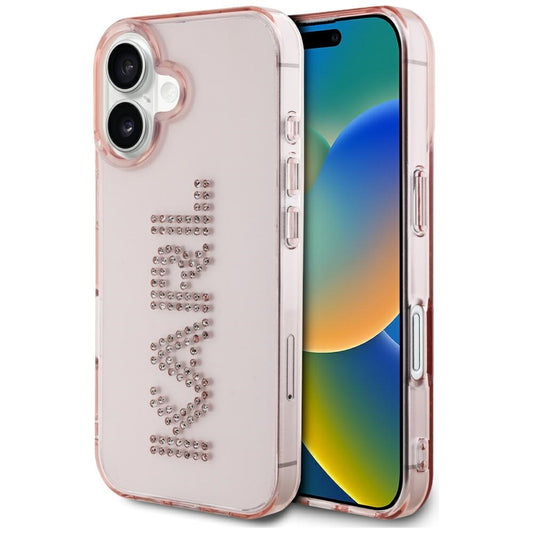 Hülle für Apple iPhone 16, Karl Lagerfeld, IML Rhinestones Pink Logo, Rosa