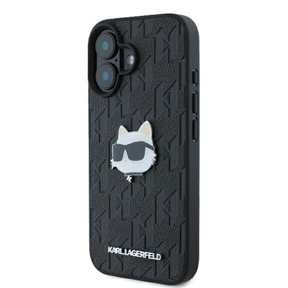 Custodia per Apple iPhone 16, Karl Lagerfeld, Monogram Choupette's Head, Nera