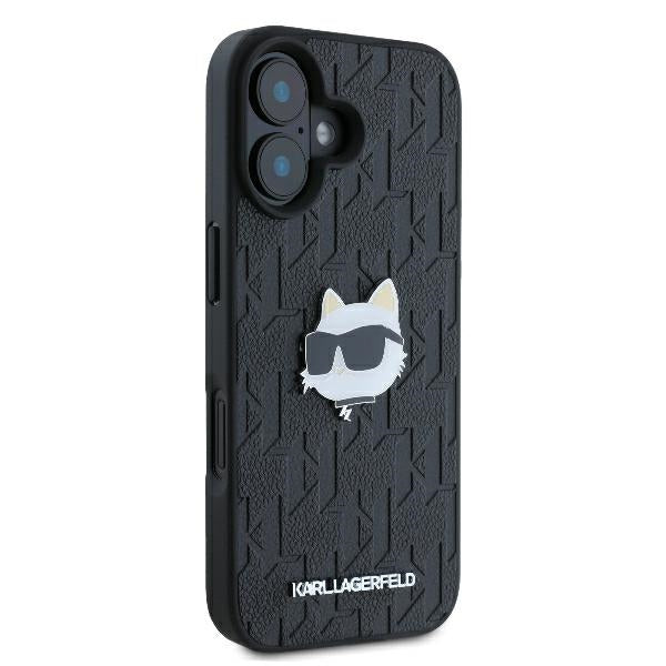Custodia per Apple iPhone 16, Karl Lagerfeld, Monogram Choupette's Head, Nera