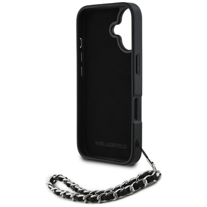 Hülle für Apple iPhone 16, Karl Lagerfeld, Saffiano Crystals & Charm, Schwarz