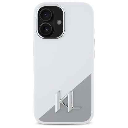 Hülle für Apple iPhone 16, Karl Lagerfeld, Silicone White Shadow Metal Initial, Weiß