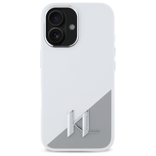 Hülle für Apple iPhone 16, Karl Lagerfeld, Silicone White Shadow Metal Initial, Weiß