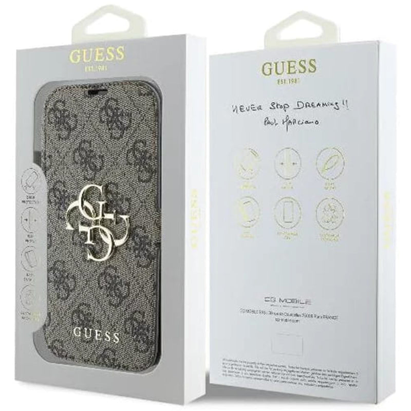 Custodia per Apple iPhone 16 Plus, Guess, 4G Book, Marrone