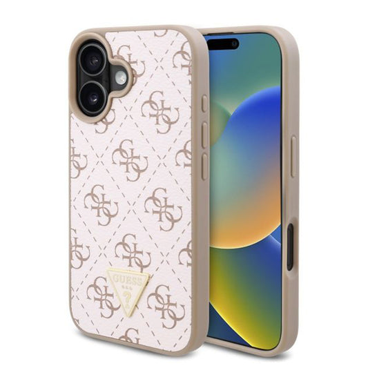 Étui pour Apple iPhone 16 Plus, Guess, logo Triangle 4G, Blanc.