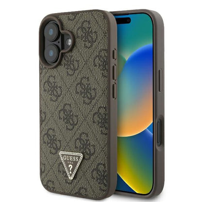 Custodia per Apple iPhone 16 Plus, Guess, 4G Triangle Strass, Marrone