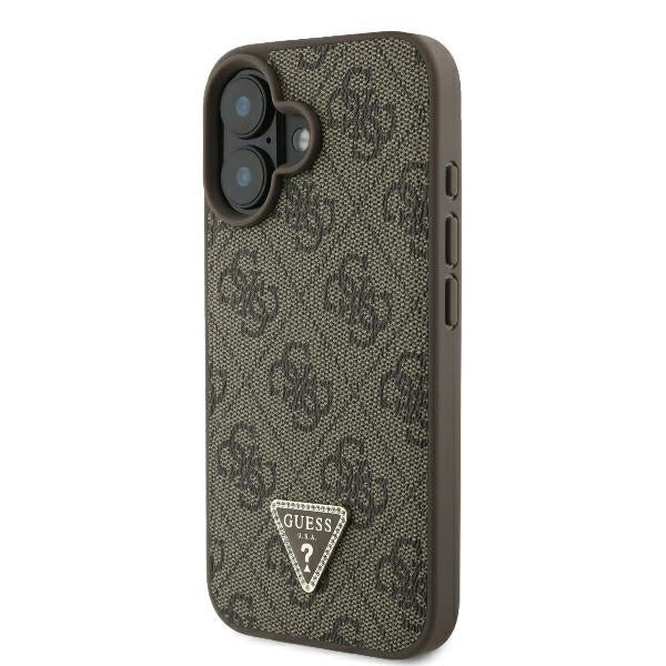 Custodia per Apple iPhone 16 Plus, Guess, 4G Triangle Strass, Marrone