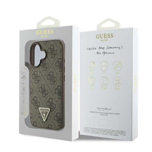 Custodia per Apple iPhone 16 Plus, Guess, 4G Triangle Strass, Marrone