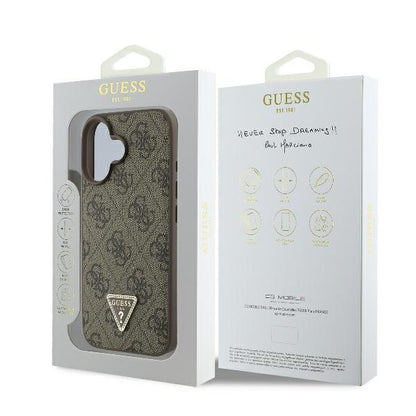 Custodia per Apple iPhone 16 Plus, Guess, 4G Triangle Strass, Marrone