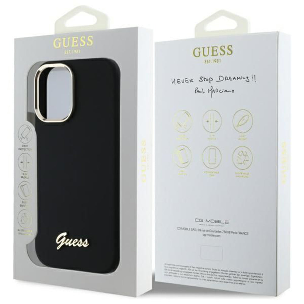 Case for Apple iPhone 16 Plus, Guess, Script Metal Logo & Frame, Black