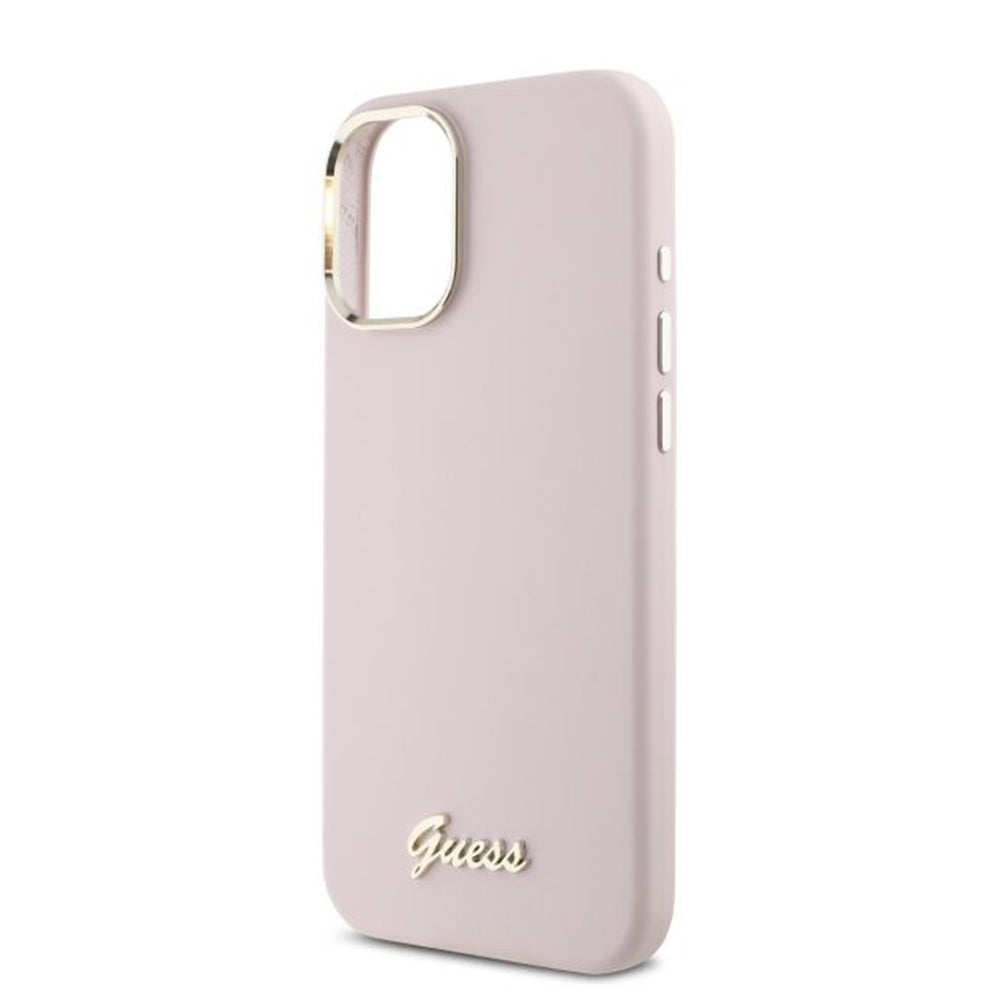 Custodia per Apple iPhone 16 Plus, Guess, Script Metal Logo & Frame, Rosa