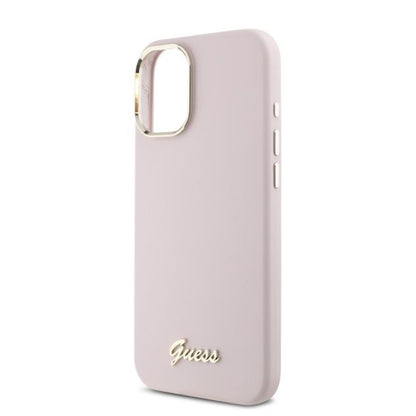 Custodia per Apple iPhone 16 Plus, Guess, Script Metal Logo & Frame, Rosa