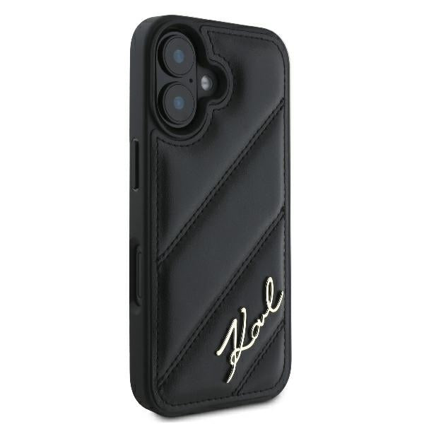 Hülle für Apple iPhone 16 Plus, Karl Lagerfeld, Diagonal Quilted Script, Schwarz