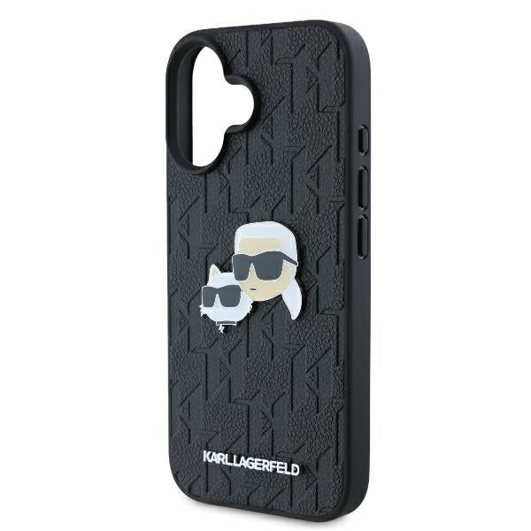 Custodia per Apple iPhone 16 Plus, Karl Lagerfeld, Monogramma Karl & Choupette's Heads, Nera