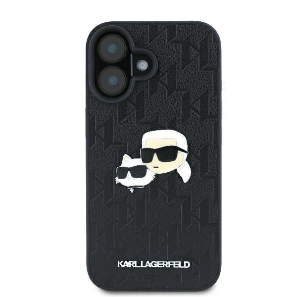 Custodia per Apple iPhone 16 Plus, Karl Lagerfeld, Monogramma Karl & Choupette's Heads, Nera