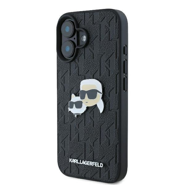 Custodia per Apple iPhone 16 Plus, Karl Lagerfeld, Monogramma Karl & Choupette's Heads, Nera
