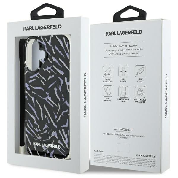 Custodia per Apple iPhone 16 Plus, Karl Lagerfeld, Zebra with Cord Strap, Viola