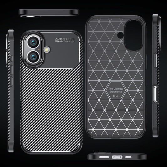 Coque pour Apple iPhone 16 Plus, Techsuit, Fibre de carbone, Noire