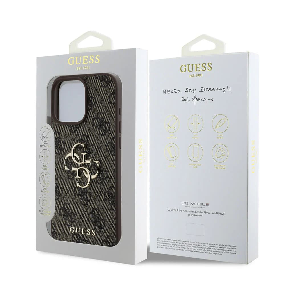 Custodia per Apple iPhone 16 Pro, Guess, 4G Big Logo, Marrone