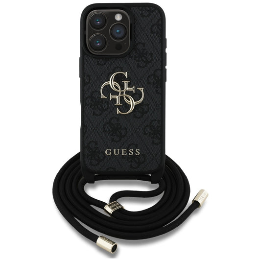 Étui pour Apple iPhone 16 Pro, Guess, 4G CBDY Grand Logo avec Bandoulière, Noir