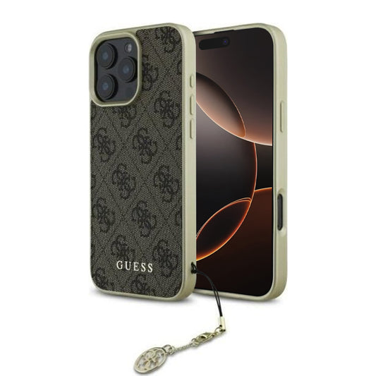 Housse pour Apple iPhone 16 Pro, Guess, 4G Charm, Marron