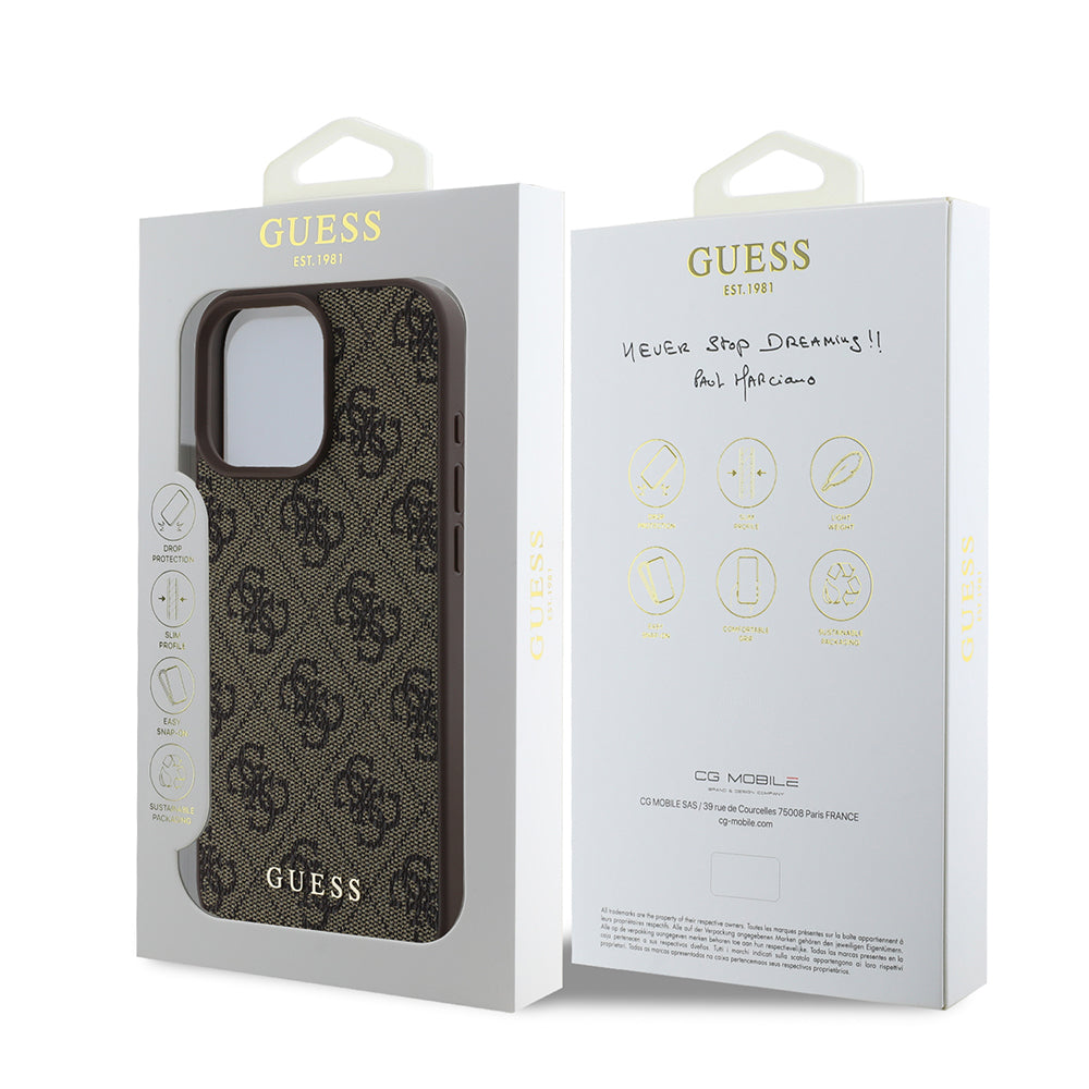 Custodia per Apple iPhone 16 Pro, Guess, 4G Classic, Marrone