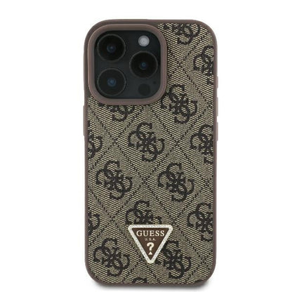 Custodia per Apple iPhone 16 Pro, Guess, 4G Triangle Strass, Marrone