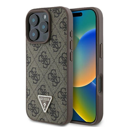 Custodia per Apple iPhone 16 Pro, Guess, 4G Triangle Strass, Marrone