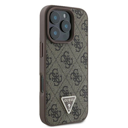 Custodia per Apple iPhone 16 Pro, Guess, 4G Triangle Strass, Marrone
