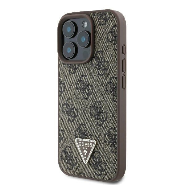 Custodia per Apple iPhone 16 Pro, Guess, 4G Triangle Strass, Marrone