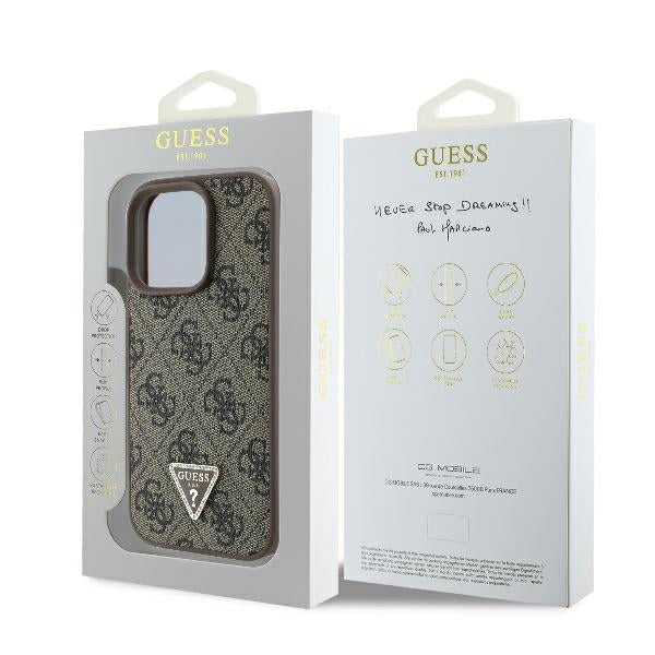 Custodia per Apple iPhone 16 Pro, Guess, 4G Triangle Strass, Marrone