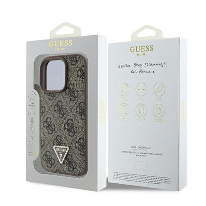 Custodia per Apple iPhone 16 Pro, Guess, 4G Triangle Strass, Marrone