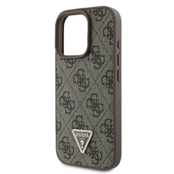 Custodia per Apple iPhone 16 Pro, Guess, 4G Triangle Strass, Marrone