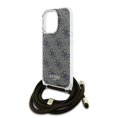 Custodia per Apple iPhone 16 Pro, Guess, Crossbody Cord 4G Print, Marrone