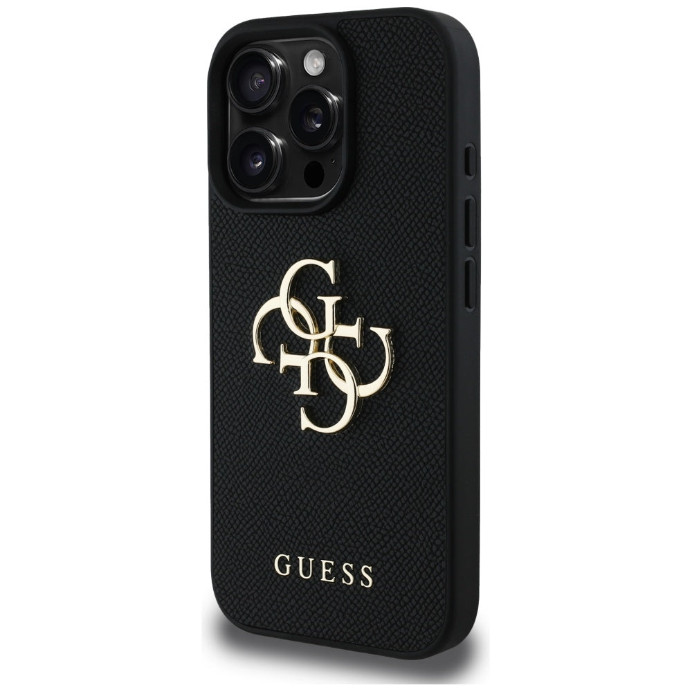Custodia per Apple iPhone 16 Pro, Guess, Grained Big 4G Logo Small Classic Logo, Nera