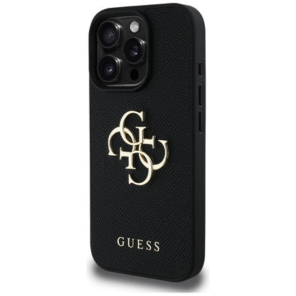 Custodia per Apple iPhone 16 Pro, Guess, Grained Big 4G Logo Small Classic Logo, Nera
