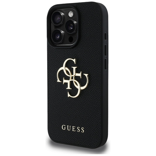 Housse pour Apple iPhone 16 Pro, Guess, Grained Big 4G Logo Small Classic Logo, Noire