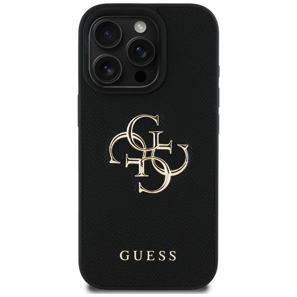 Custodia per Apple iPhone 16 Pro, Guess, Grained Big 4G Logo Small Classic Logo, Nera