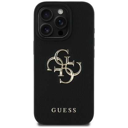 Custodia per Apple iPhone 16 Pro, Guess, Grained Big 4G Logo Small Classic Logo, Nera
